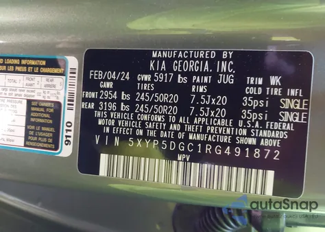 2024 Kia Telluride Sx X-Line z USA, uszkodzony, nr VIN 5XYP5DGC1RG491872